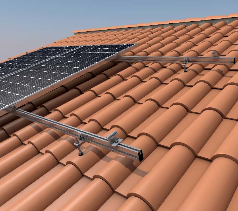 01V3-250-C. Soporte coplanar para 3 paneles verticales atornillado, cubierta teja. Crudo